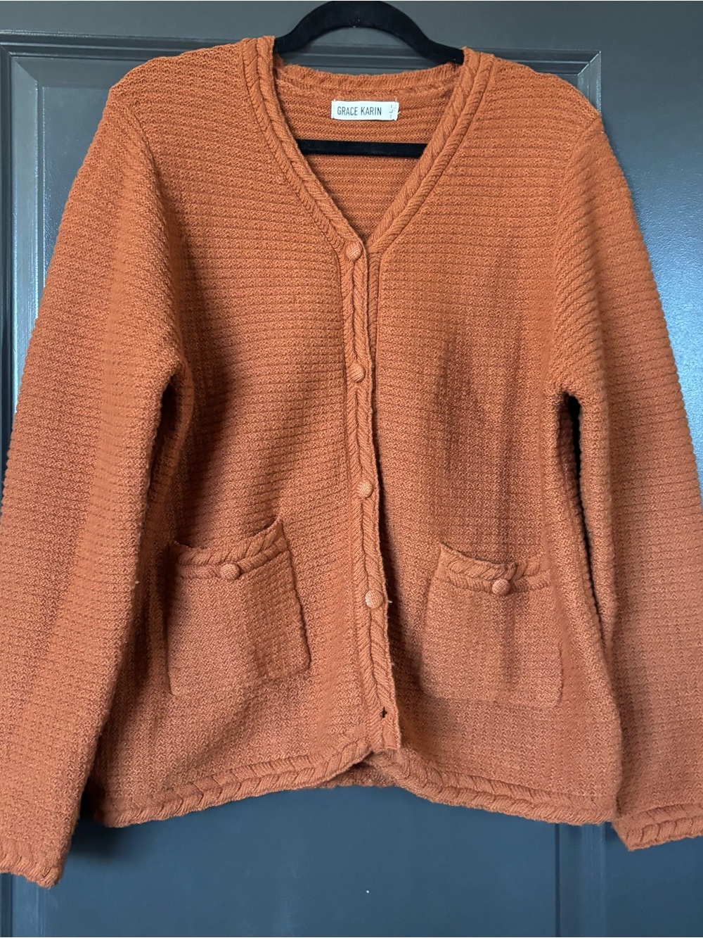 Grace Karin Burnt Orange Button-Up Knit Cardigan